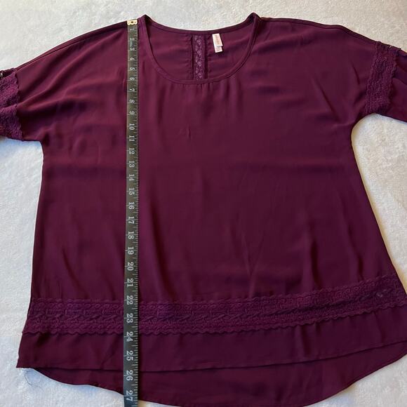 Xhilaration Lace Trim Long Sleeve Scoop neck Blouse Size L Boho Light Chiffon - Picture 10 of 11